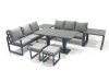 Fimous 8 Seater Aluminium Outdoor Garden Furniture Set with Adjustable Rising Lifting Dining Table 3 Seater Sofa 2 Small Footstool 2 Side Tables Dark Grey