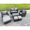 Fimous Wicker PE Rattan Outdoor Furniture Set Garden Love Sofa Coffee Table 2 Armchair 3 Footstools Dark Grey Mixed