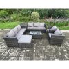 Fimous 9 Seater Outdoor Lounge Sofa Set Wicker PE Rattan Garden Furniture Set with 2 Armchair Oblong Coffee Table Side Table Big Footstool Dark Grey Mixed