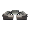 Fimous Rattan Garden Outdoor Furniture Set 3 Seater Sofa Coffee Table with 2 Big Footstools Dark Grey Mixed