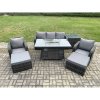 Fimous Wicker Rattan Garden Furniture Sofa Set Gas Fire Pit Dining Table Indoor Outdoor with Side Table Chair 2 Big Footstool