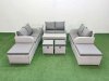 Fimous PE Wicker Rattan Furniture Sofa Sets with Oblong Coffee Table Love Sofa 4 Stools Side Table Light Grey Mixed