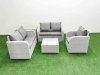 Fimous High Back Poly Rattan Garden Furniture Set with Reclining Chair Loveseat Sofa Square Coffee Table Indoor Outdoor Patio Set Side Table Light Grey