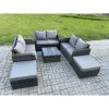 Fimous 8 Seater High Back Rattan Garden Furniture Set with Square Coffee Table 2 Big Footstool Love Sofa Indoor Outdoor Patio Lounge Sofa Set Dark Grey Mixed