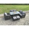 Fimous Rattan Garden Furniture Set with Gas Fire Pit Dining Table,Reclining Chair 2 Small Footstools Indoor Outdoor 6 piece Loveseat Sofa set