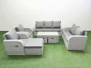 Fimous PE Rattan Garden Furniture Set Adjustable Chair Sofa Double Love Seat 2 Seater Sofa Lounge Set Rectangular Coffee Table 3 Stools Light Grey