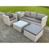 Fimous Light Grey Lounge Outdoor PE Rattan Garden Furniture Set Wicker Sofa Set Square Coffee Table Armchair Side Tea Table