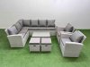 Fimous 10 Seater Garden Outdoor PE Rattan Furniture Set Rattan Garden Sofa Set with 2 Small Footstools Light Grey Mixed