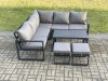 Fimous Aluminium Outdoor Garden Furniture Set Lounge Sofa Oblong Coffee Table Sets with 2 Small Footstools Indoor Conservatory Set Dark Grey