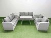 Fimous Rattan High Back Lounge Sofa Set Patio Dining Table & Chairs Set with 3 Seater Sofa 2 Reclining Chairs 2 Side Tables Light Grey