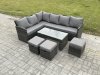 Fimous 9 Seater Outdoor Rattan Garden Furniture Set Corner Sofa Oblong Coffee Table Sets with Patio 3 Small Footstools Dark Grey Mixed
