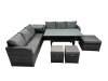 Fimous 9 Seat Outdoor Wicker PE Rattan Garden Furniture Set Dining Table Sofa Set with Side Table 3 Stools Dark Grey Mixed