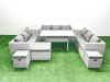 Fimous Rattan Garden Outdoor Furniture Set 12 Seater Garden Sofa Rectangulr Dining Table Set with 3 Footstools Side Table Light Grey Mixed