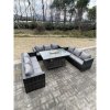 Fimous 9 Seater?U Shape Outdoor Lounge Rattan Sofa Set Garden Furniture Gas Firepit Set Dining Table Dark Grey Mixed