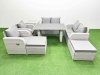 Fimous 8 Pieces Outdoor PE Rattan Sofa Reclining Chair Set Patio Garden Furniture Sets with Cushions Side Table 2 Big Stools Light Grey