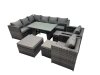 Fimous 11-seater Outdoor PE Rattan Sofa Set with Dining Table Patio Garden Furniture Sets with 2 Chair 3 Stools Dark Grey Mixed