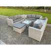 Fimous Light Grey Outdoor PE Rattan Garden Furniture Set Wicker Sofa Set Square Coffee Table 2 Armchair 2 Side Table 9 Seat