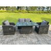 Fimous Dark Mixed Grey Rattan Outdoor Garden Furniture Lifting Adjustable Dining Or Coffee Table Sets Love Sofa Reclining Chairs 4 Seater