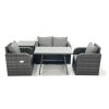 Fimous Outdoor Garden Furniture Set Rattan Sofa Dining Table Set with Reclining Chair Side Table Dark Grey Mixed