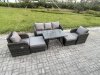 Fimous Garden Furniture Sets 7 Seater Rattan Furniture Manual Wicker Patio Sofa Patio Conversation Set with 2 Big Footstool Dark Grey Mixed