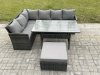 Fimous 7 Seater Rattan Garden Furniture Sets High Back Corner Sofa Rectangular Dining Table Set with Big Footstool Dark Grey Mixed