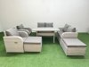 Fimous 8 Seater Outdoor Reclining Chair Love Sofa Set Rattan Garden Furniture Set with Rectangular Dining Table 2 Big FootStools Light Grey