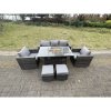 Fimous Outdoor PE Rattan Garden Furniture Gas Fire Pit Dining Table Lounge Sofa 2 PC Armchairs 2 PC Footstools Dark Grey Mixed Patio
