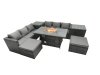 Fimous Rattan Garden Furniture Firepit Dining Set 8 Seater Lounge Sofa Table Set with 2 Side Tables 2 Footstool