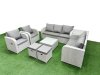 Fimous PE Rattan Garden Furniture Set Adjustable Chair Sofa Double Love Seat 2 Seater Sofa Lounge Set Square Coffee Table 2 Stools Side Table Light Grey