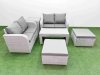 Fimous 6 Seater Outdoor Love Sofa Set Rattan Garden Furniture Set with Oblong Coffee Table 2 Footstool Side Table Light Grey