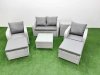 Fimous Light Grey PE Wicker Rattan Garden Furniture Set Sofa Set Reclining Adjustable Chair Square Coffee Table 6 Seater 2 Big Stools Side Table