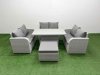 Fimous 7 Seater PE Wicker Rattan Furniture Sofa Sets with Adjustable Lifting Dining or Coffee Table 2 Seater Love Sofa Big Footstool Light Grey