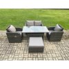 Fimous Outdoor Rattan Garden Furniture Lounge Sofa Set With Oblong Rectangular Dining Table 2 PC Reclining Chair Big Footstool