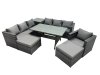 Fimous 9 Seater Outdoor Corner Sofa Chair Dining Table Set Garden Rattan Furniture Set with Side Table 2 Big Stool Dark Grey
