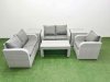 Fimous High Back Poly Rattan Garden Furniture Set with Reclining Chair Loveseat Sofa Oblong Coffee Table Indoor Outdoor Patio Set 2 Side Table Light Grey