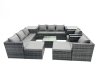 Fimous Outdoor Rattan Garden Furniture Set 10 Seater Patio Lounge Sofa Set with Armchair Square Coffee Table 2 Side Tables 2 Big Footstool Dark Grey Mixed