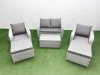Fimous Light Grey PE Wicker Rattan Garden Furniture Set Sofa Set Reclining Adjustable Chair Rectangular Coffee Table 6 Seater 2 Big Stools