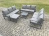 Fimous Aluminium 10 Seater Outdoor Garden Furniture Set Patio Lounge Sofa with Square Coffee Table Big Footstool Conservatory Set Dark Grey