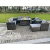Fimous Outdoor Rattan Garden Furniture Gas Fire Pit Dining Table Sets Gas Heater Lounge Chairs Side Tables Dark Mixed Grey 9 Seater