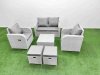 Fimous Light Grey PE Wicker Rattan Garden Furniture Set Sofa Set Reclining Adjustable Chair Square Coffee Table 6 Seater 2 Small Stools