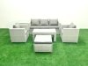 Fimous Rattan Garden Furniture Set 6 Pieces Outdoor Garden Sofa Oblong Coffee Table Set with 2 Chairs Side Tabe Stool Light Grey Mixed