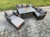 Fimous Rattan Outdoor Garden Furniture Gas Fire Pit Table Sets Gas Heater with Love Sofa Armchair Big Footstool Side Table 6 Seater Dark Mixed Grey