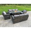Fimous Rattan Outdoor Furniture Gas Fire Pit Rectangle Dining Table Gas Heater Adjustable Reclining Chair 3 Seater Sofa Sets 8 Seater