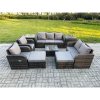 Fimous Rattan Garden Furniture 9 Piece Patio Set Table Sofa Chairs With 2 Big Footstool 2 Side Tables