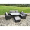 Fimous 7 Seater Garden Rattan Furniture Dining Table Sofa Set Indoor Outdoor with Reclining Chairs Big Footstool Dark Grey Mixed