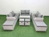Fimous PE Wicker Rattan Furniture Sofa Sets with Oblong Coffee Table Love Sofa 4 Stools 2 Side Table Light Grey Mixed