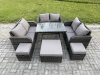 Fimous Outdoor Rattan Garden Furniture Set 9 Seater Patio Love Sofa Set with Rectangular Dining Table 3 Footstools Dark Grey Mixed