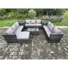 Fimous 10 Seater Outdoor Lounge Sofa Set Wicker PE Rattan Garden Furniture Set with Oblong Coffee Table 2 Side Tables Big Footstool Dark Grey Mixed
