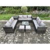 Fimous 11 Seater Outdoor Rattan Garden Furniture Set Patio Lounge Sofa Set with Side Table Square Coffee Table 2 Small Footstool Dark Grey Mixed