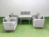 Fimous 6 Seater Rattan Garden Furniture Set Outdoor Love Sofa Set with Rectangular Dining Table Light Grey